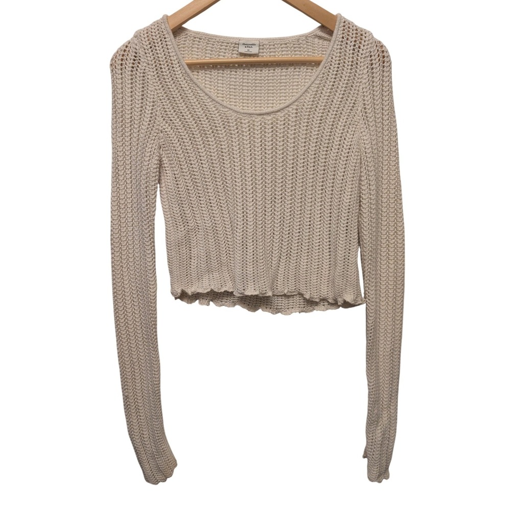 Abercrombie & Fitch Open Knit Crochet Sweater Cream Boho Coastal Neutral Chic XS